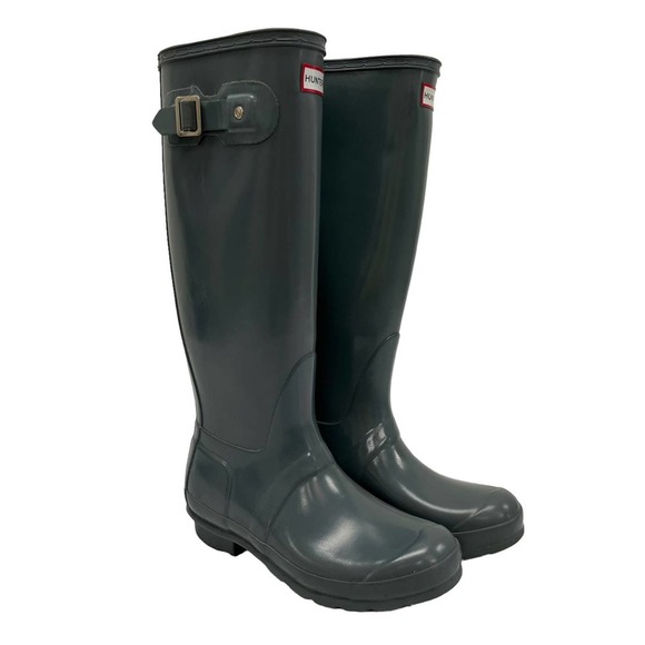 Hunter Gray Blue Original Tall Gloss Rain Boot 6 - Picture 1 of 6